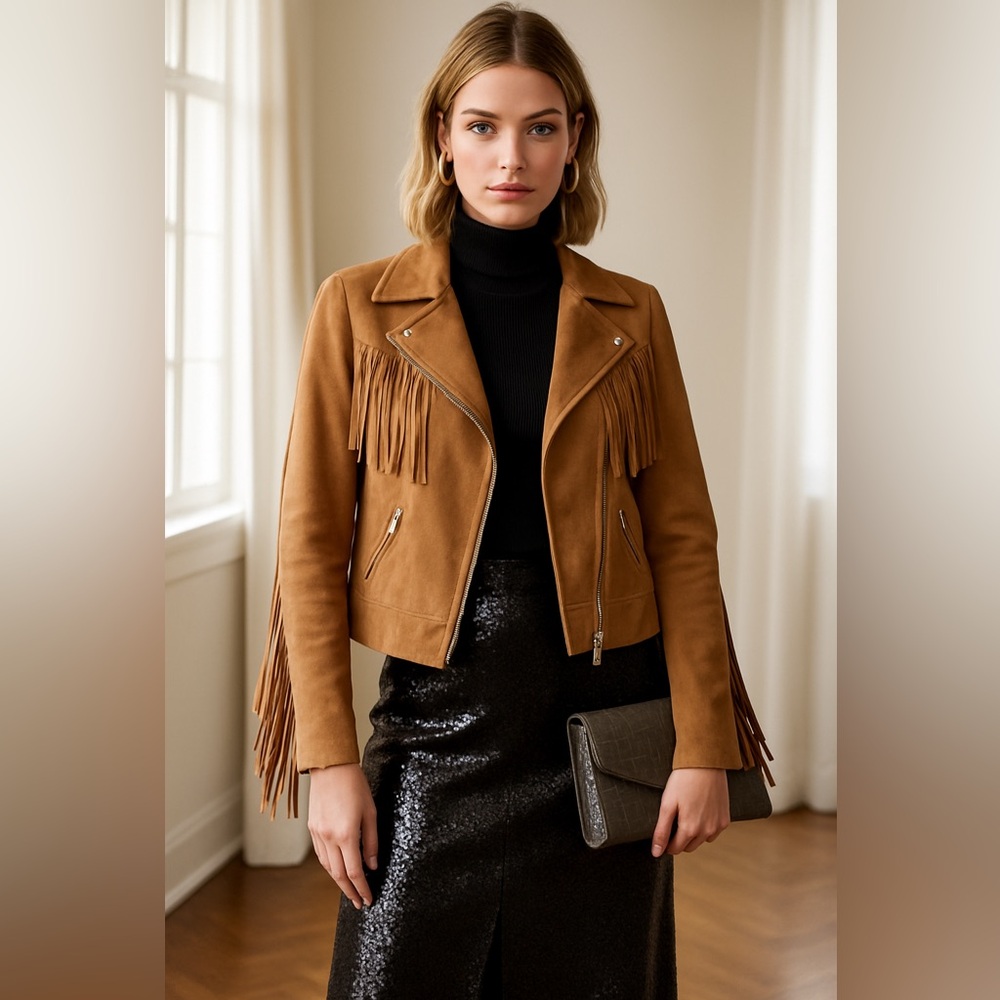 Women's Tan Fringe Jacket